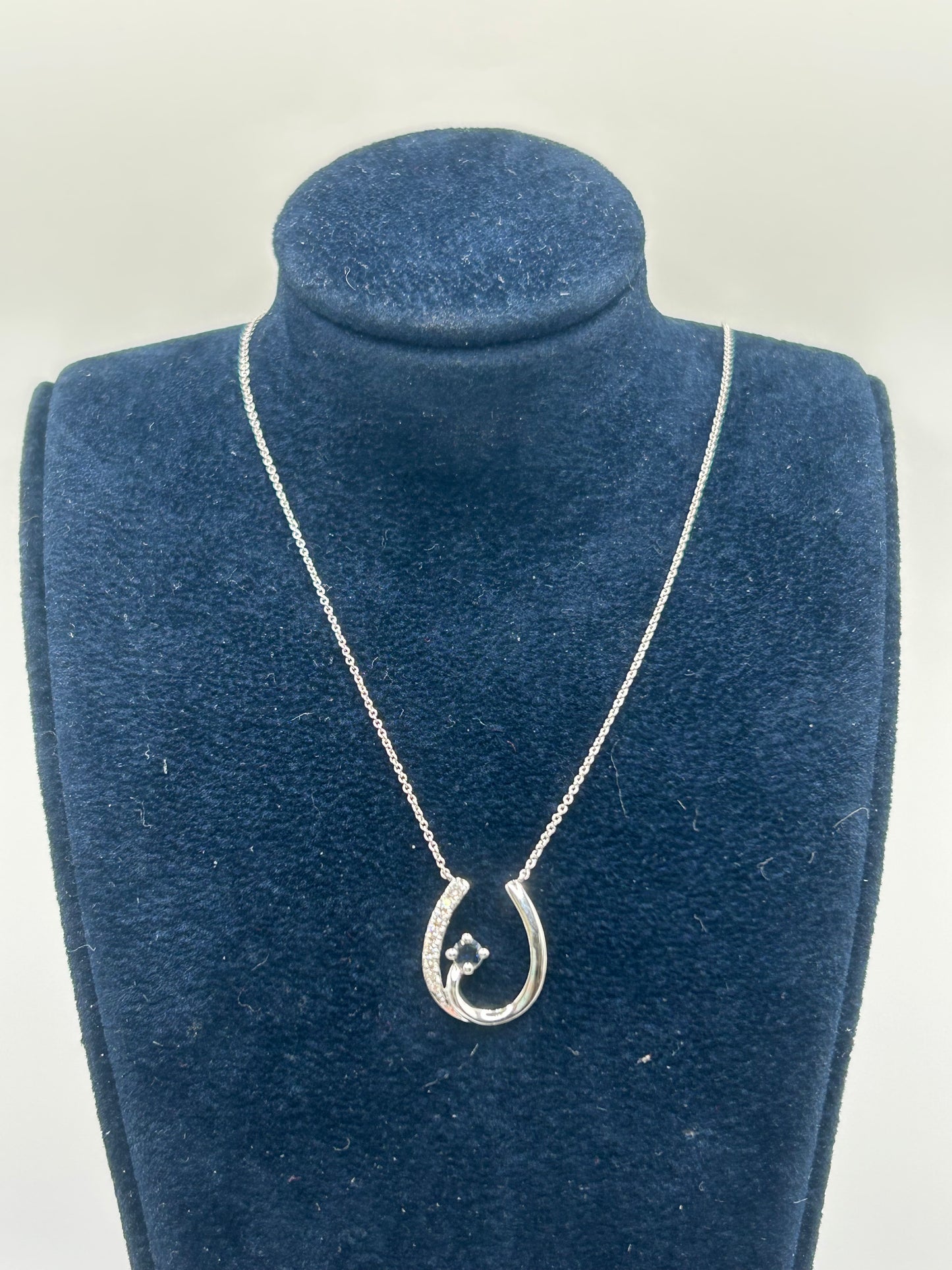 9ct White Gold Sapphire and Diamond Horseshoe Necklate