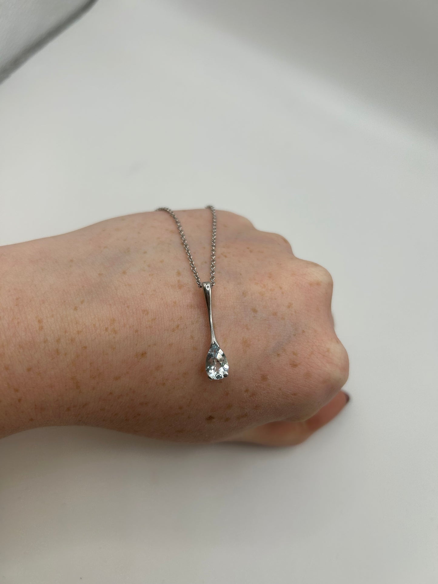 9ct White Gold Pear Cut Aquamarine Necklace