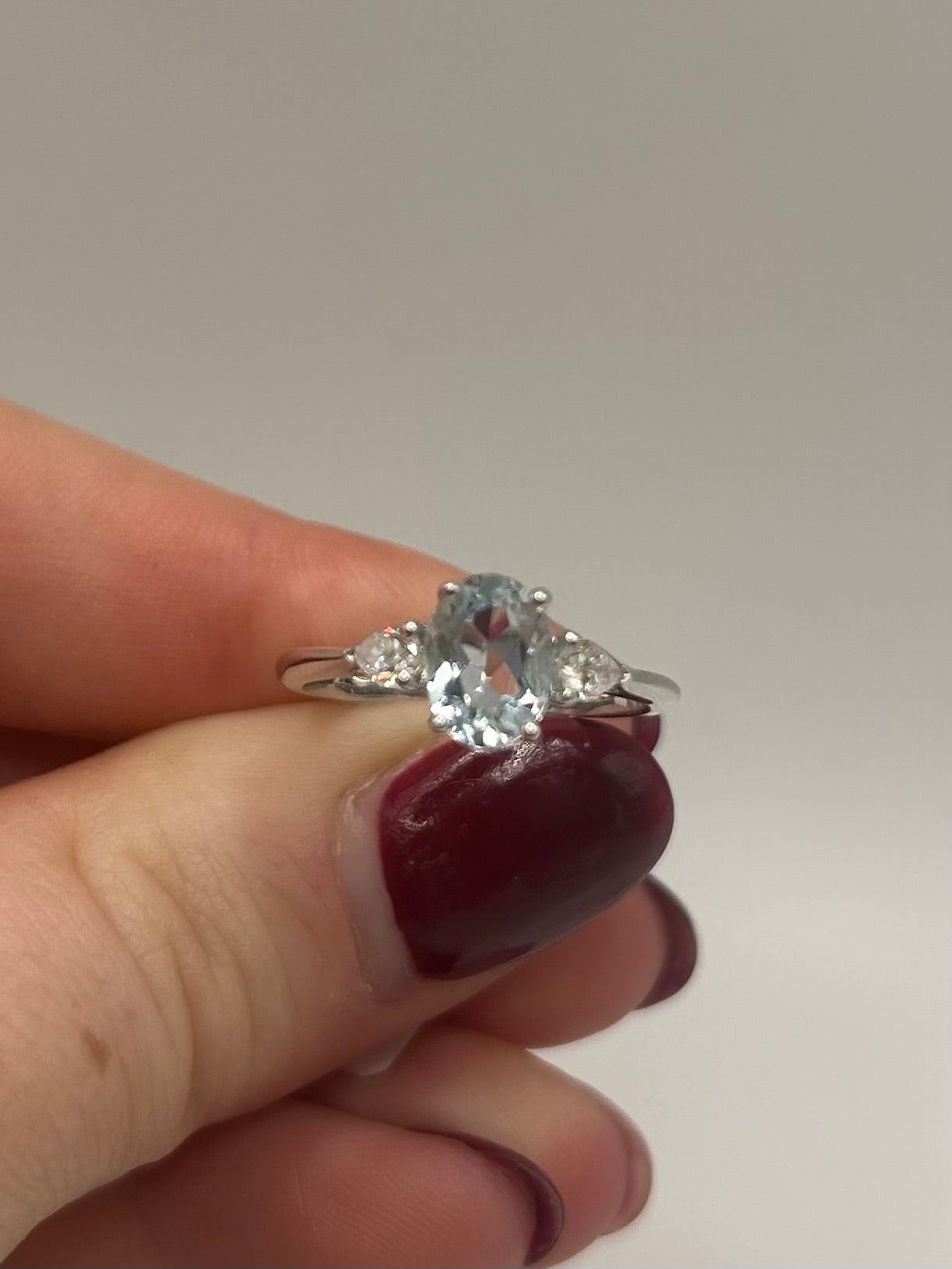 18ct White Gold Small Oval Cut Aquamarine and Diamond Ring