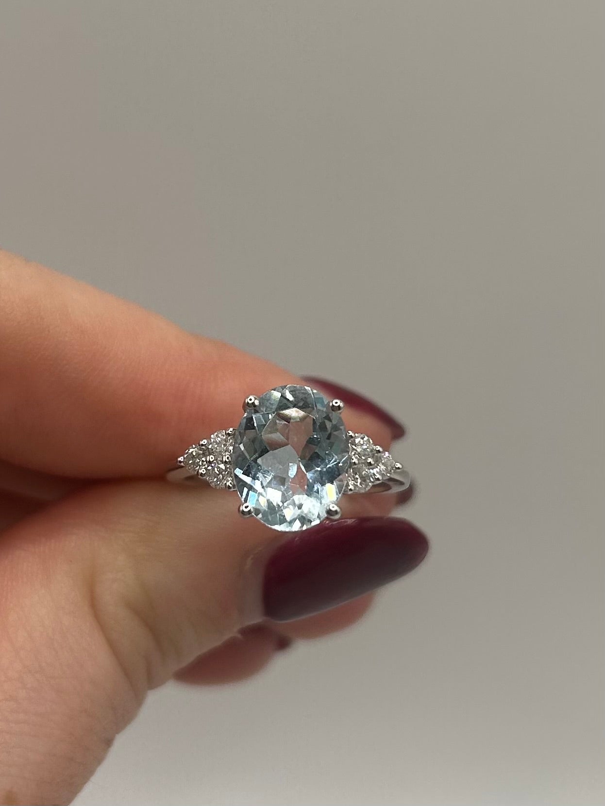 18ct White Gold Large Oval Cut Aquamarine and Diamond Ring
