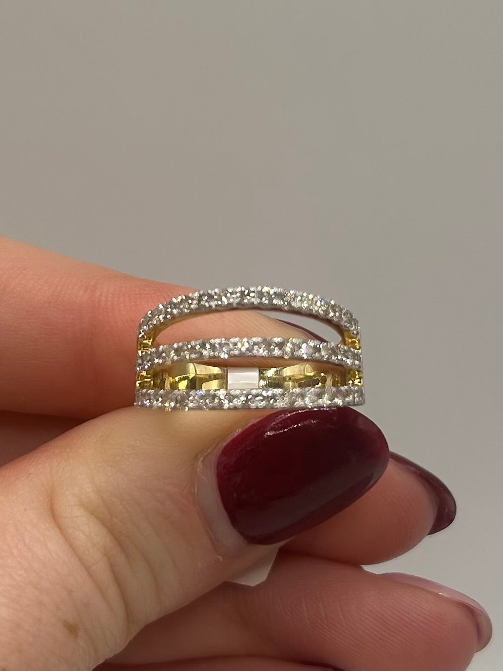 9ct Yellow Gold 3 Row Diamond Ring
