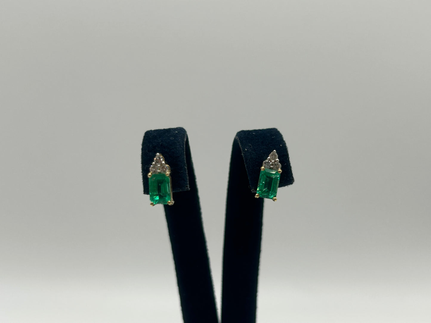 9ct Yellow Gold Emerald and 3 Diamond stud earrings