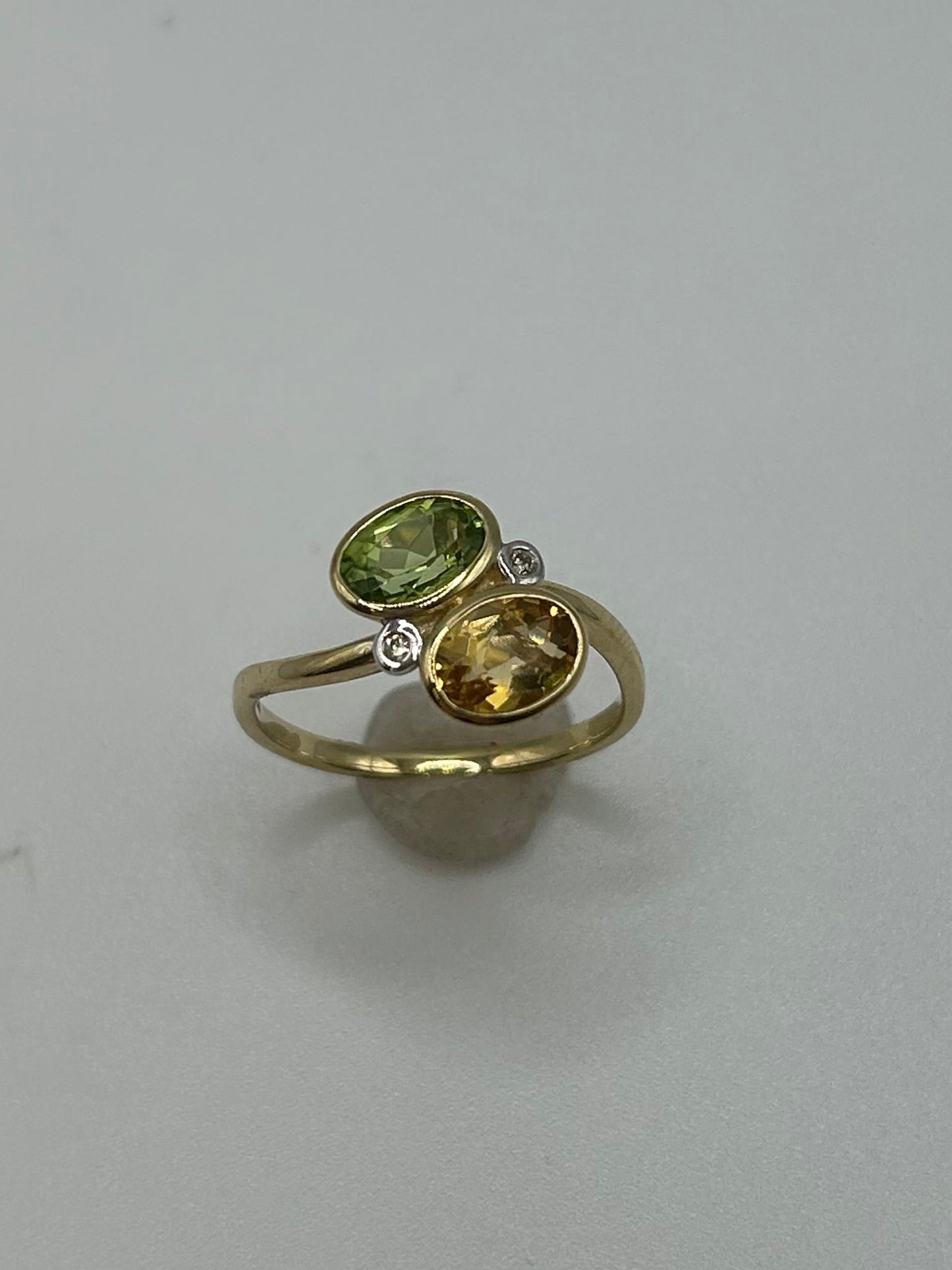 9ct Yellow Gold Peridot, Diamond and Yellow Citrine Ring