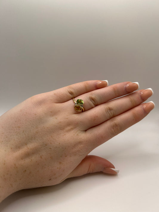 9ct Yellow Gold Peridot, Diamond and Yellow Citrine Ring
