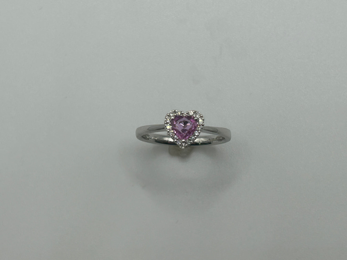 9ct White Gold Pink Sapphire and Diamond Heart Ring