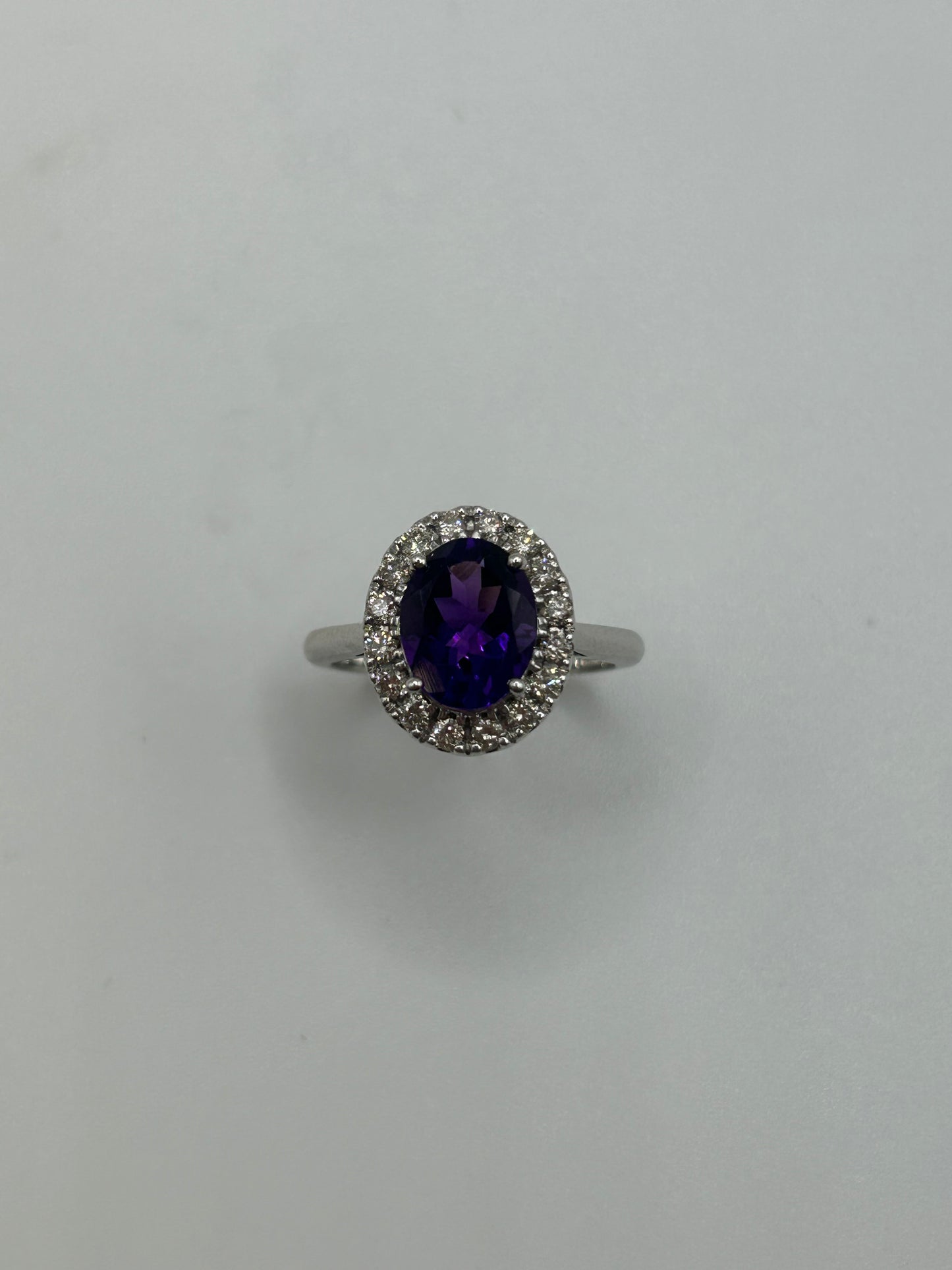 9ct White Gold Amethyst and Diamond Basket Ring