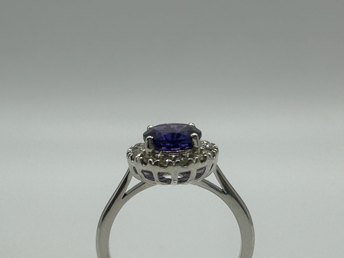 9ct White Gold Amethyst and Diamond Basket Ring