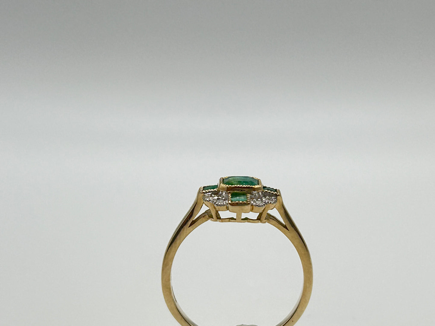 9ct Yellow Gold Emerald and Diamond Art Deco Ring