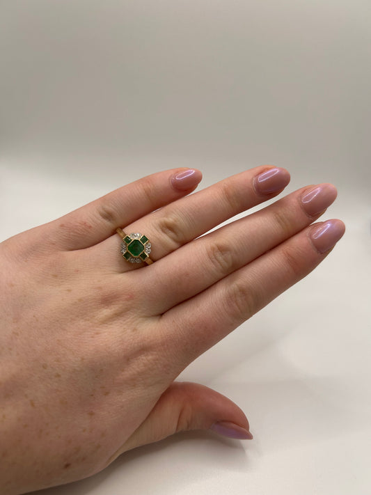 9ct Yellow Gold Emerald and Diamond Art Deco Ring
