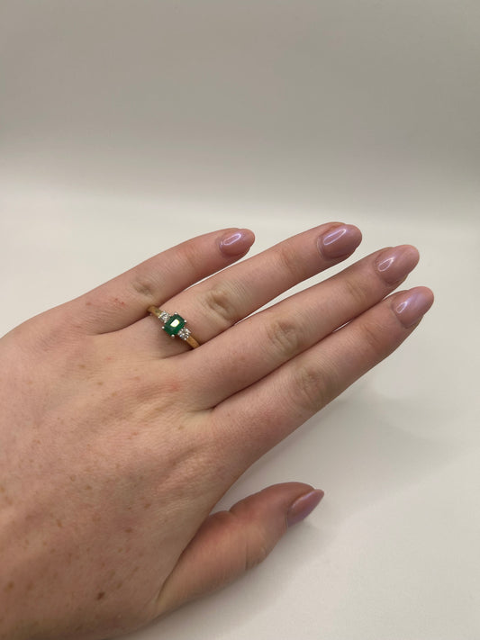 9ct Yellow Gold Emerald and Diamond Ring