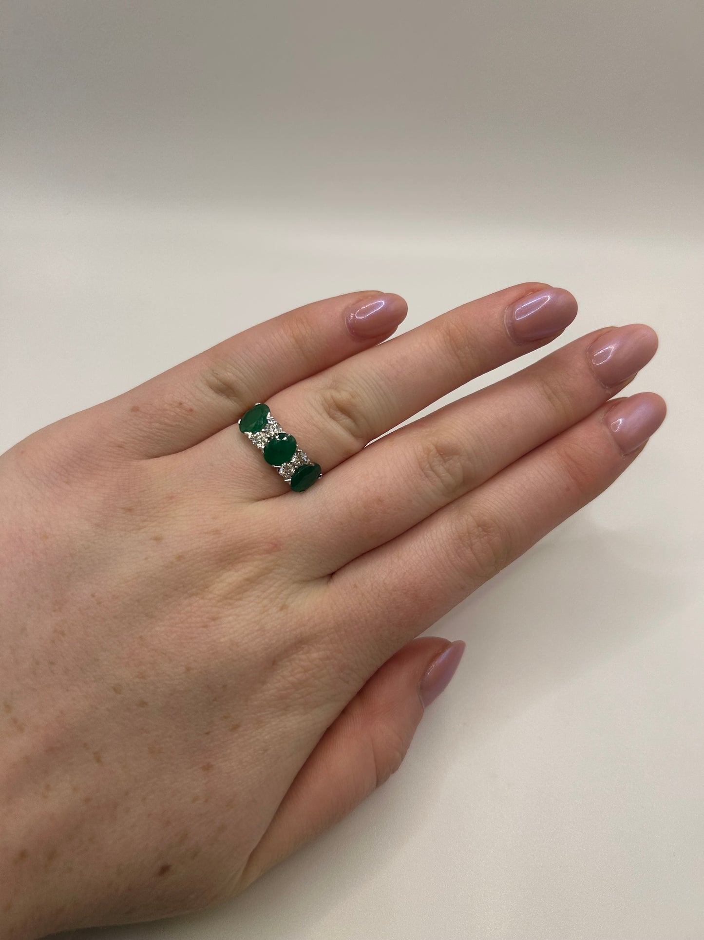 9ct Yellow Gold 3 Oval cut Emerald and Diamond Ring