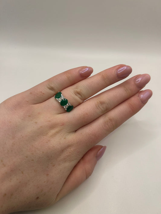 9ct Yellow Gold 3 Oval cut Emerald and Diamond Ring