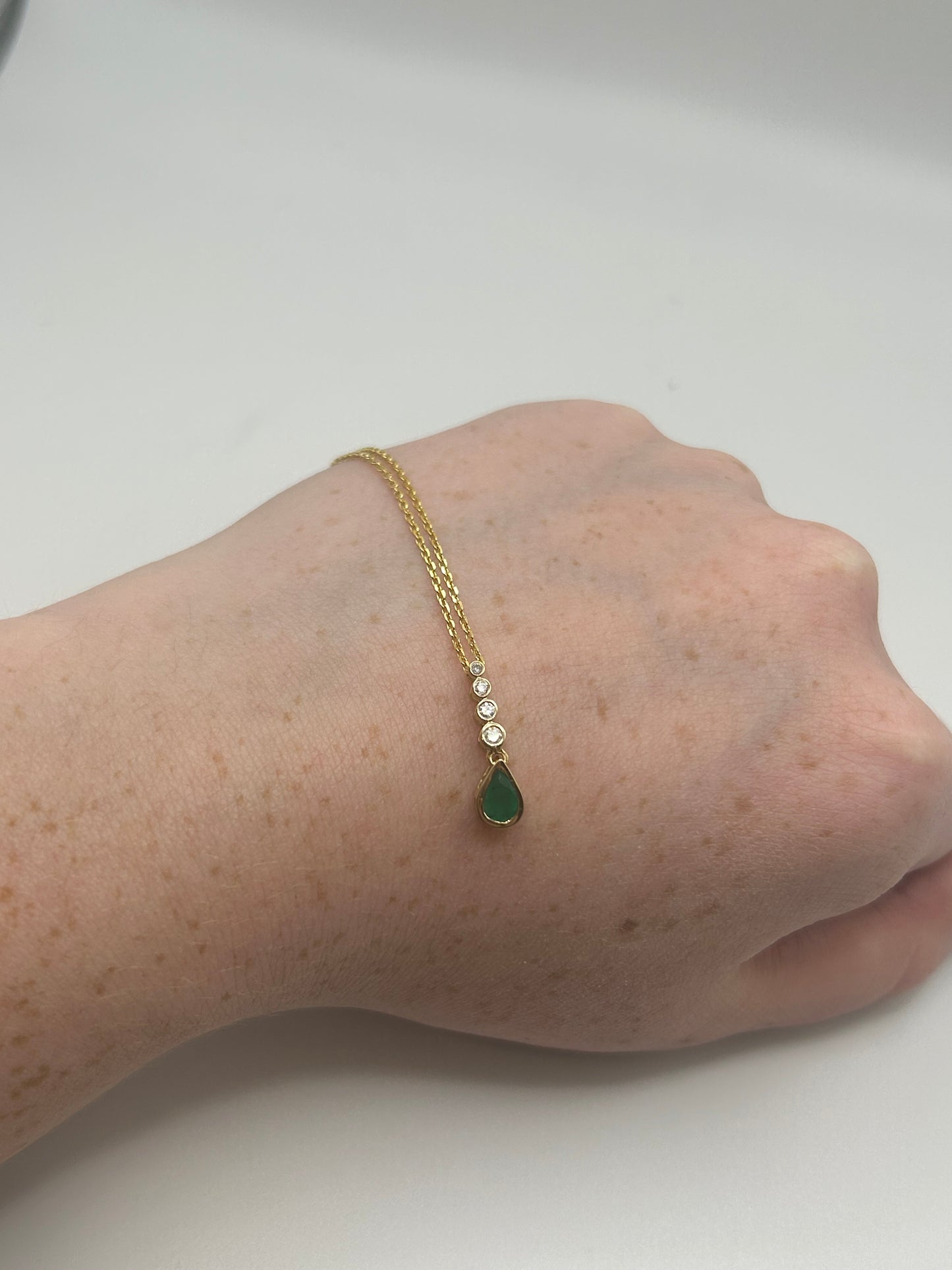 9ct Yellow Gold Pear Cut Emerald and Diamond Necklace