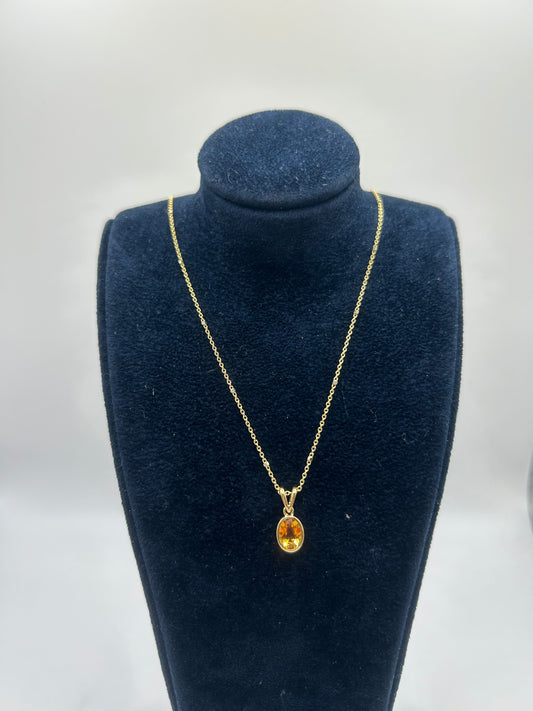 9ct Yellow Gold Oval Cut Rubover Citrine Necklace