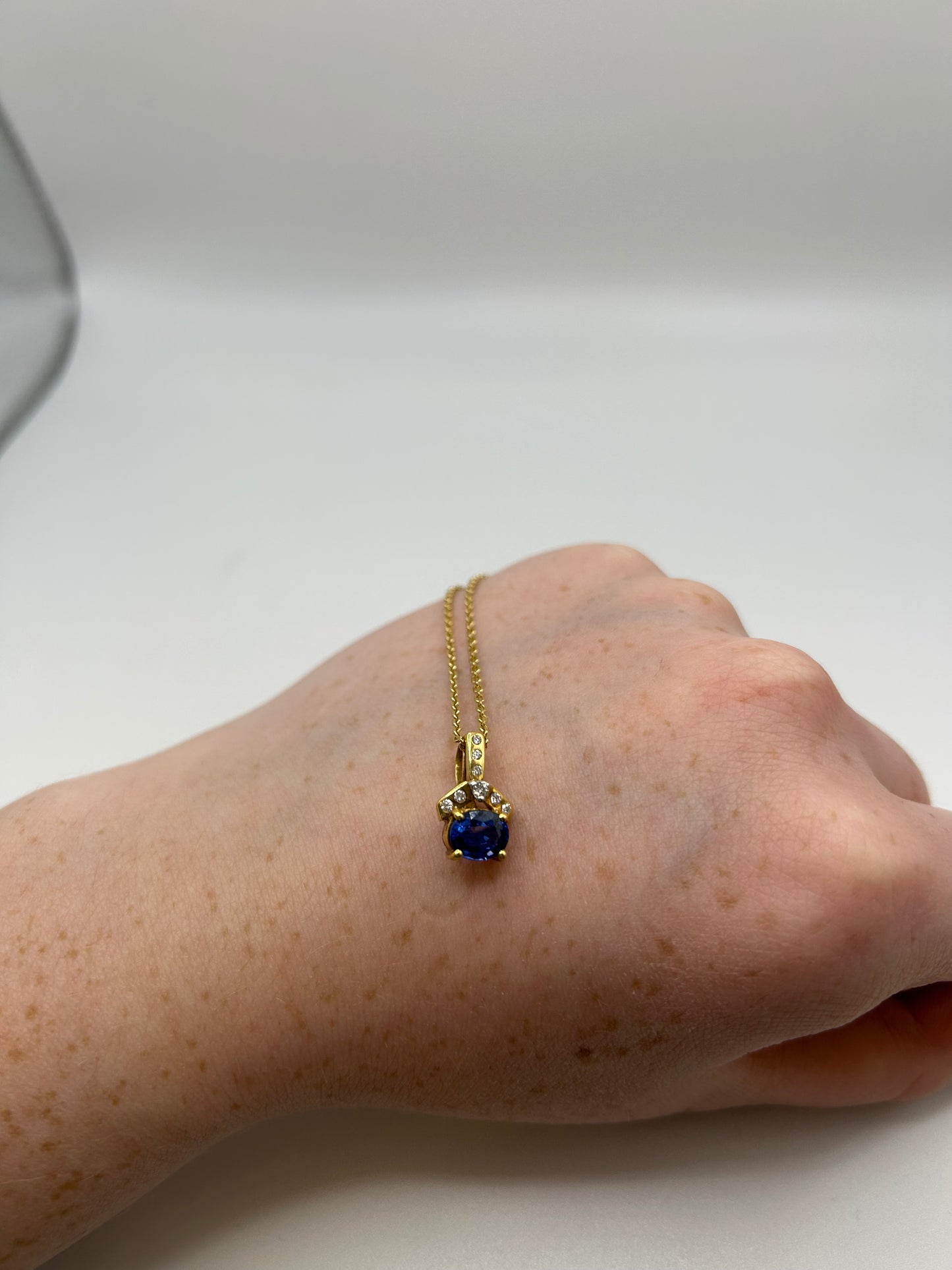 18ct Yellow Gold Oval Cut Ceylon Sapphire and Diamond Necklace