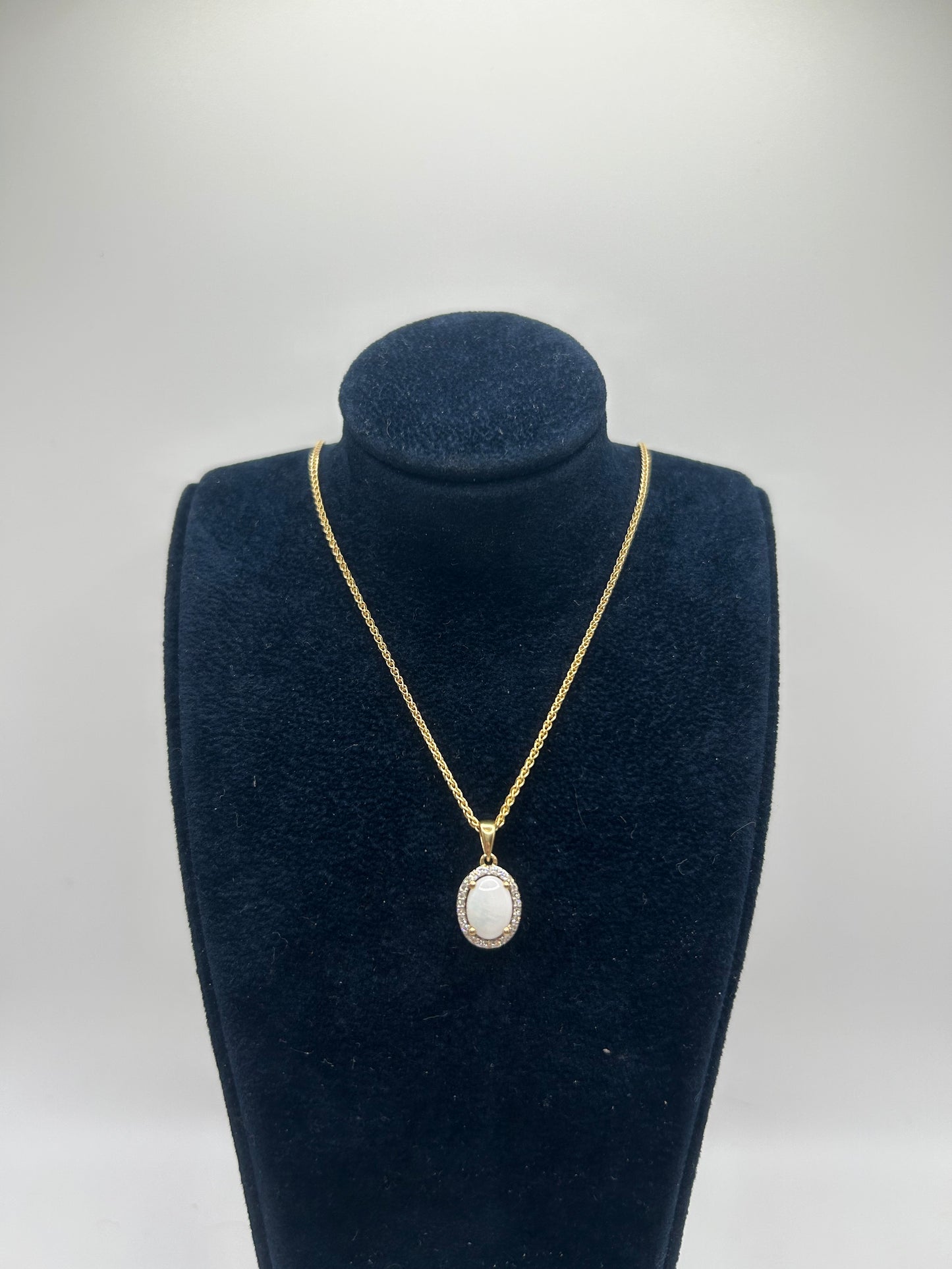9ct White Gold Oval Cut Opal and Diamond Necklace