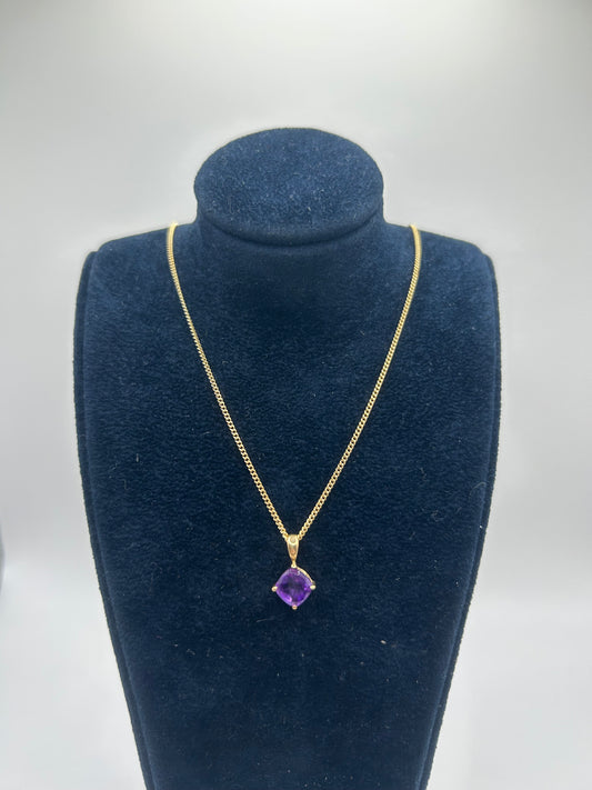 9ct Yellow Gold Square cut Amethyst Necklace