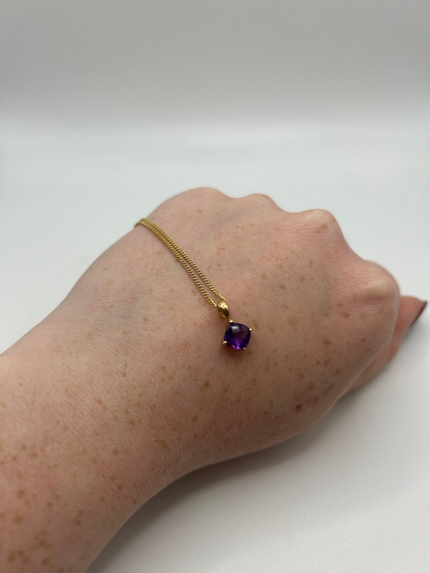 9ct Yellow Gold Square cut Amethyst Necklace