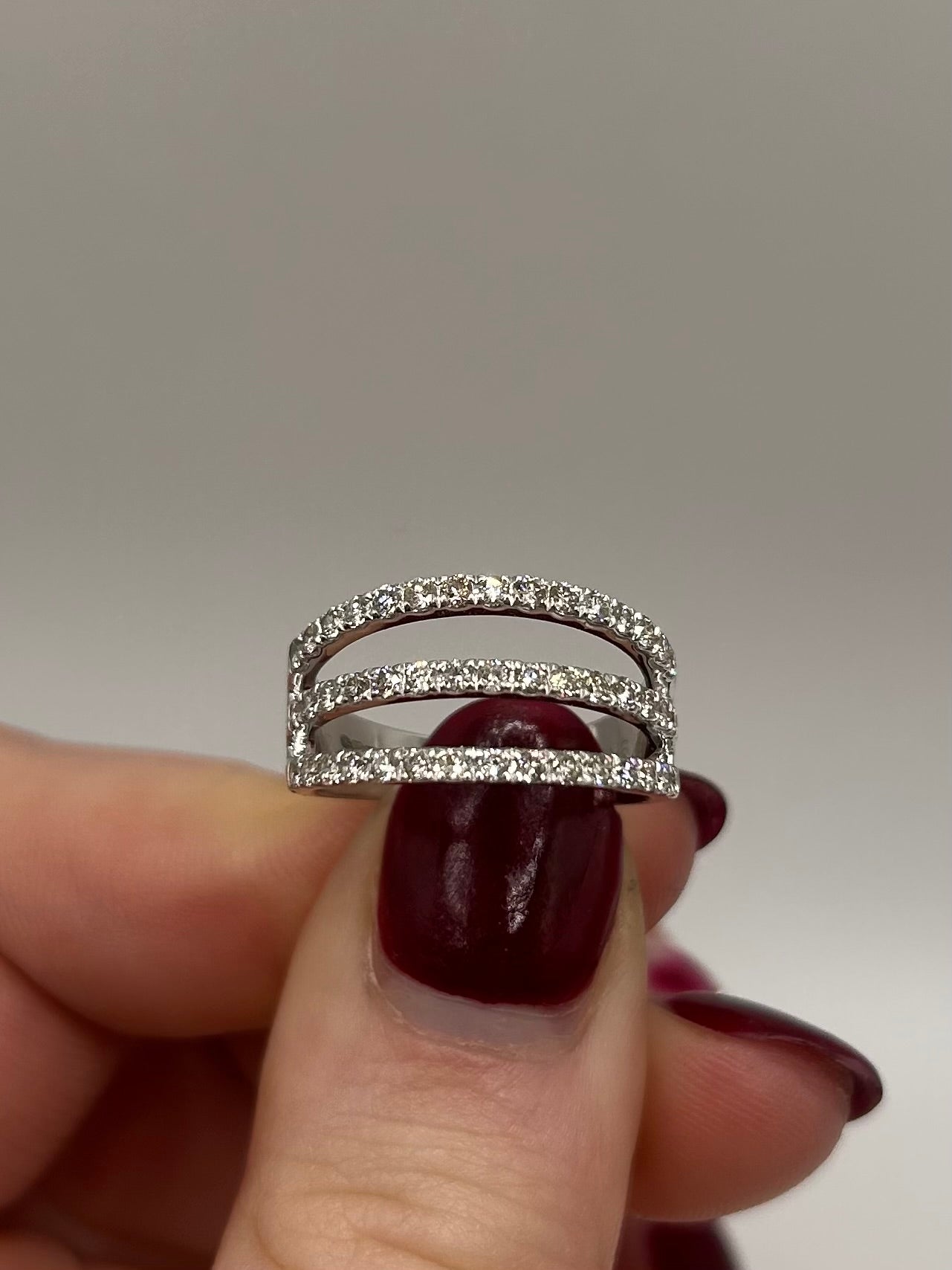 9ct White Gold Three Row Diamond ring