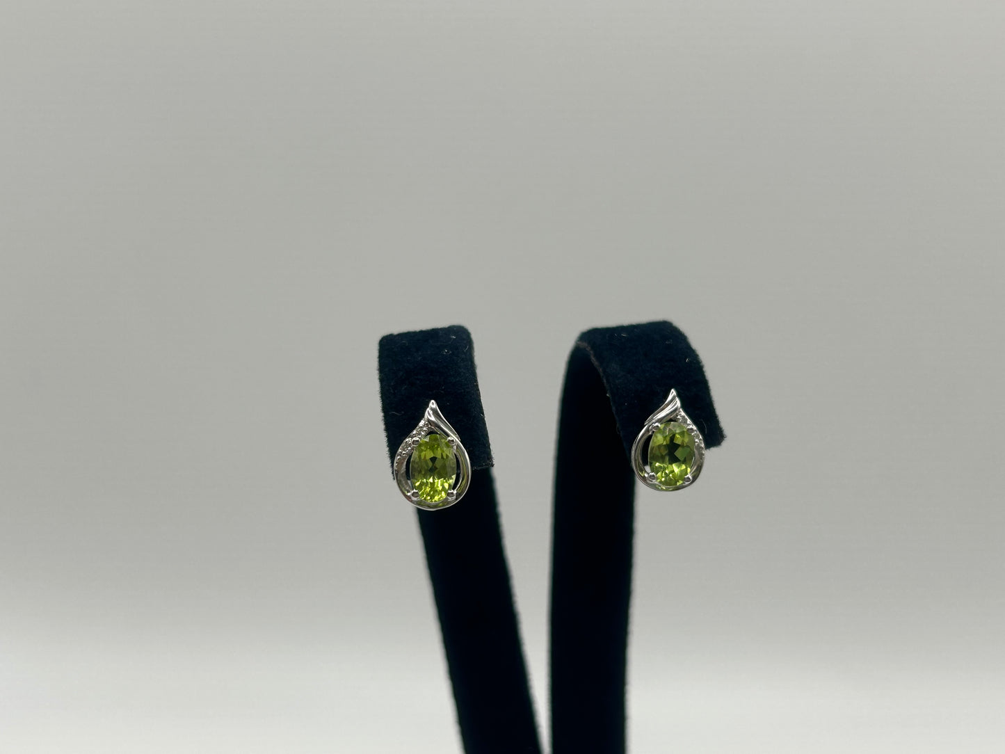 9ct White Gold Peridot and Diamond Stud Earrings